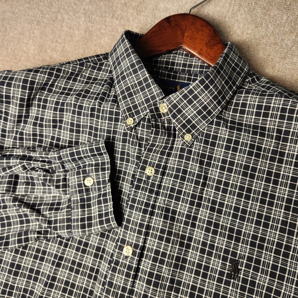 Polo Ralph Lauren Mens Long Sleeve Plaid Button Down Shirt Black White Pony Logo